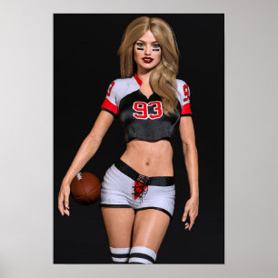 Heet vrouwelijke voetballer tegen zwart poster