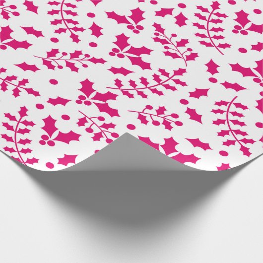 Heet Wit en Roze Kerstmis Holly Cadeaupapier (Hoek)