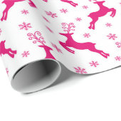 Heet Wit & Roze Winter Kerst Reindeer Cadeaupapier (Rol Hoek)