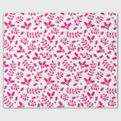 Heet Wit & Roze Winter Kerstmis Hulst Cadeaupapier (Vlak)