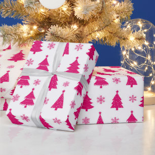 Heet witte en roze winter kerstboom cadeaupapier