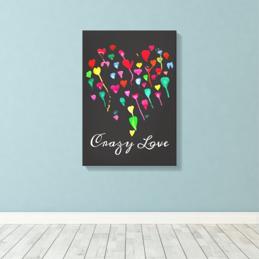 Heet witte kleurrijke regenbooghartkunst canvas afdruk (Insitu (Houten vloer))