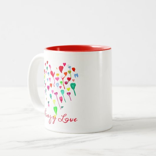 Heet witte kleurrijke regenbooghartkunst tweekleurige koffiemok (Voorkant links)