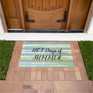 Heet Zomer Blauw Grijs Groen Waterverf Stripes Deurmat