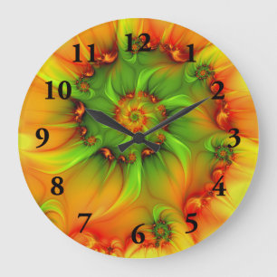 Heet Zomer Groen Oranje Abstract Kleurrijk Fractal Grote Klok