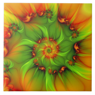 Heet Zomer Groen Oranje Abstract Kleurrijk Fractal Tegeltje