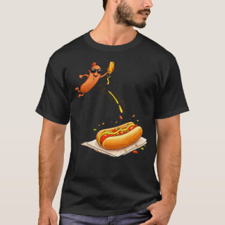 Heetdog die in een broodje springt Grappige voedse T-shirt