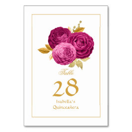 Heetroze en gouden bloemige Quinceañera Kaart