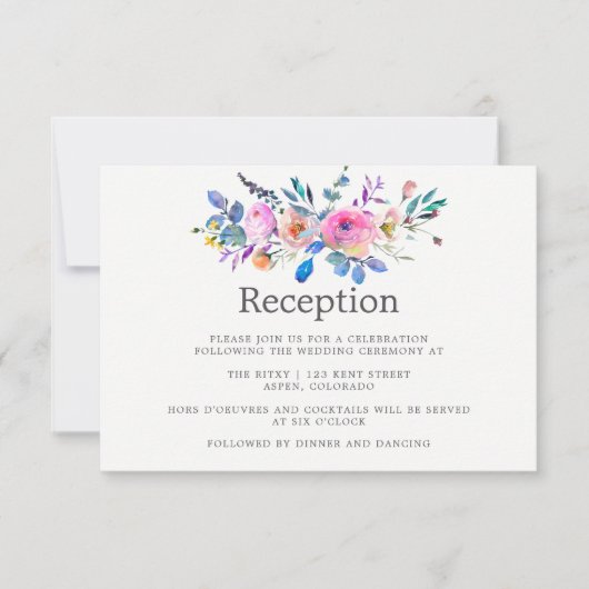 Heetroze waterverf bloem bruiloftsreceptie kaart (Voorkant)