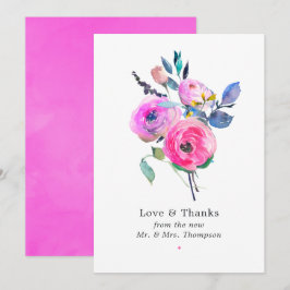 Heetroze waterverf bloemen bruiloft bedankkaart