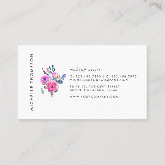 Heetroze waterverf bloemen visitekaartje (Voorkant)