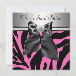 Heetroze Zebra Sweet Sixteen Verjaardag Kaart