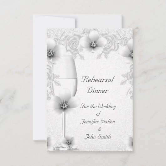 Heetsal Dinner Wedding Silver White Rose Blossom Kaart (Voorkant)