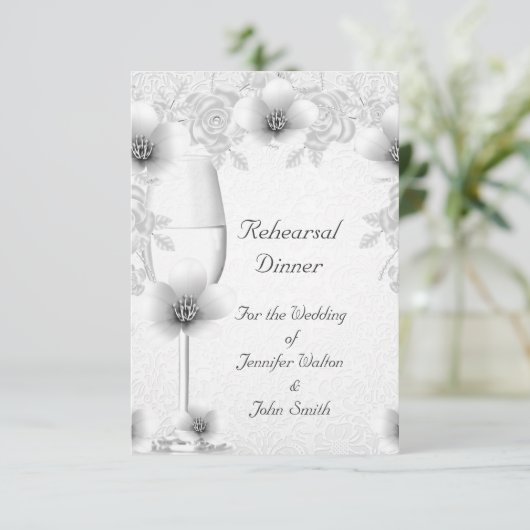 Heetsal Dinner Wedding Silver White Rose Blossom Kaart (Staand voorkant)
