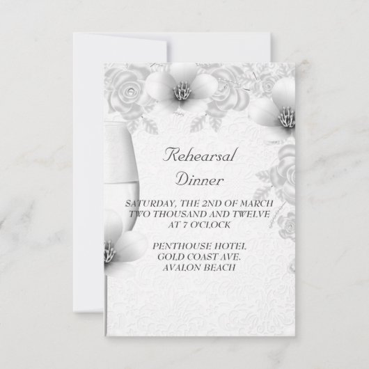 Heetsal Dinner Wedding Silver White Rose Blossom Kaart (Achterkant)