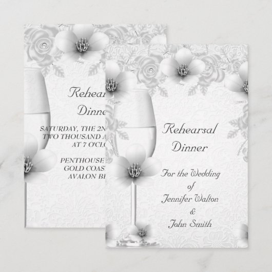 Heetsal Dinner Wedding Silver White Rose Blossom Kaart (Voorkant / Achterkant)