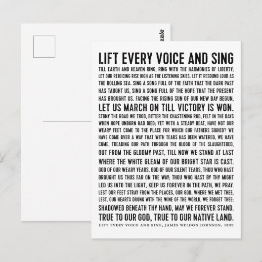 Hef elke stem en het Zing Zwarte gedicht van de Ge Briefkaart (Voorkant / Achterkant)