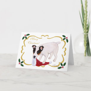 Hefboom Russell Terrier Christmas Holy Leaves Feestdagen Kaart