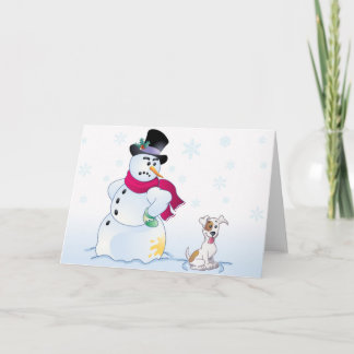 Hefboom Russell Terrier en Sneeuwman Feestdagen Kaart