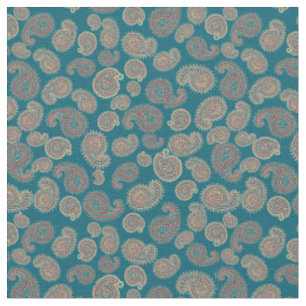 Heffalbs Red Blue beige Paisley Pattern Fabric Stof
