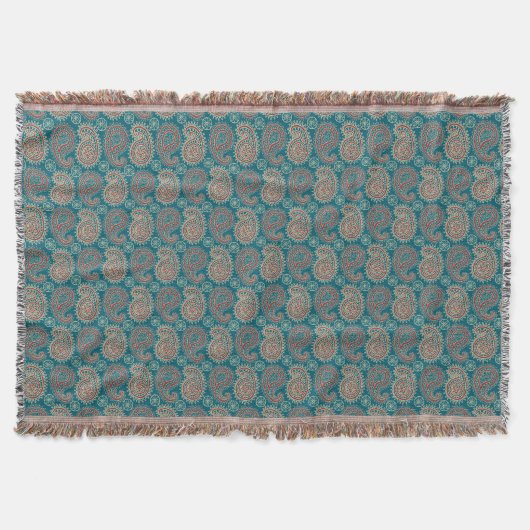 Heffalbs Red Blue beige Paisley Throw Blanket Deken (Voorkant)