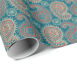 Heffalpompen Rood Blauw Beige Paisley Verpakking P Cadeaupapier