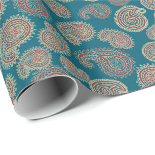 Heffalumps Rood Blauw Beige Paisley Wrapping Paper Cadeaupapier