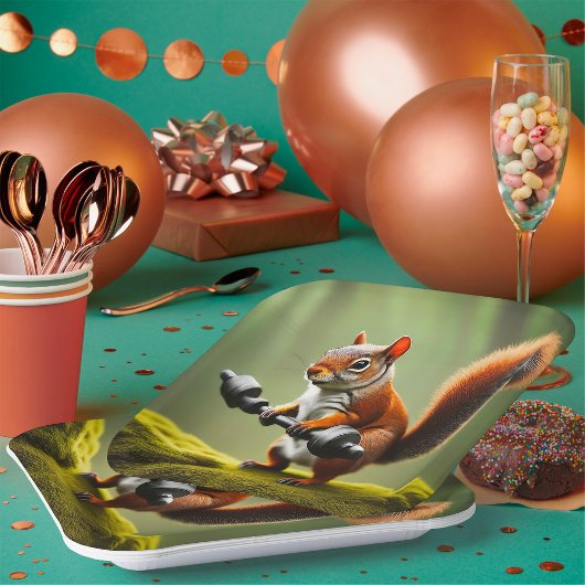 Hefgewichten van eekhoorns papieren bordje