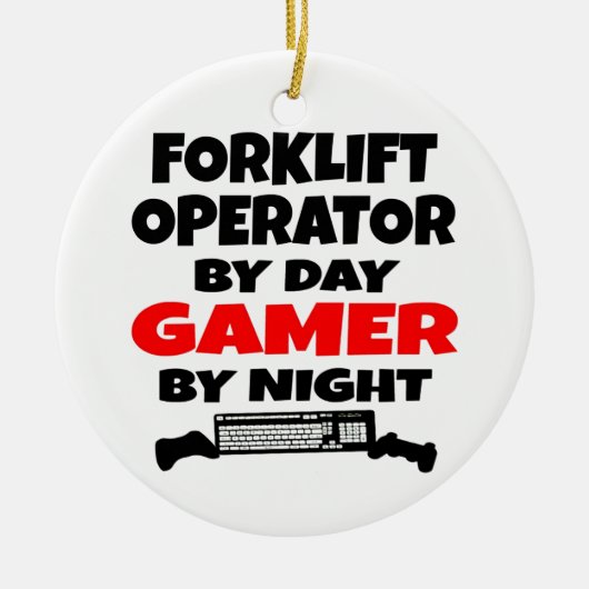 Heftruck operator gamer keramisch ornament (Voorkant)