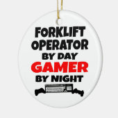Heftruck operator gamer keramisch ornament (Links)