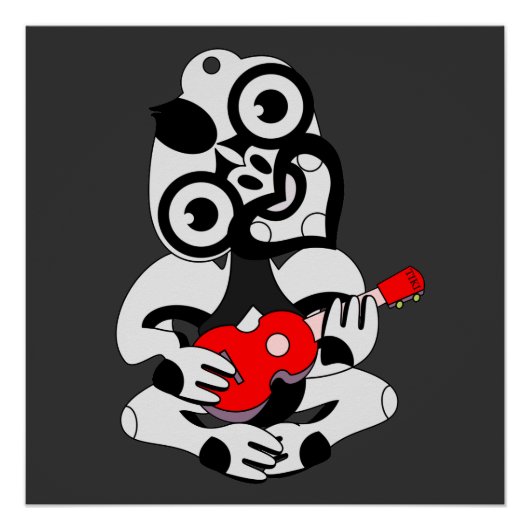 Hei Tiki speelt rode ukulele Perfect Poster (Voorkant)