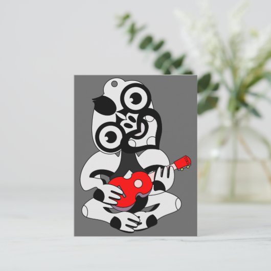 Hei Tiki Ukulele Briefkaart zwart (Staand voorkant)