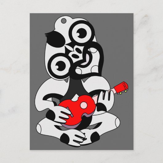 Hei Tiki Ukulele Briefkaart zwart (Voorkant)