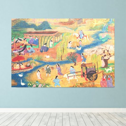 Heian Courtyard Scene: Tales from a Gilded Scroll Canvas Afdruk (Insitu (Houten vloer))