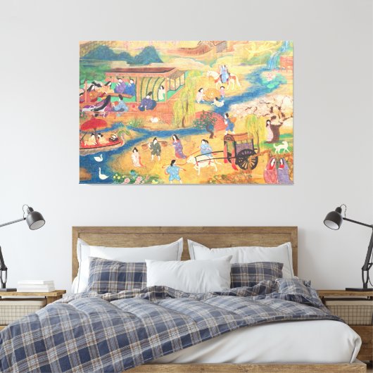 Heian Courtyard Scene: Tales from a Gilded Scroll  Canvas Afdruk (Insitu (Slaapkamer))