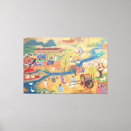 Heian Courtyard Scene: Tales from a Gilded Scroll Canvas Afdruk (Voorkant)