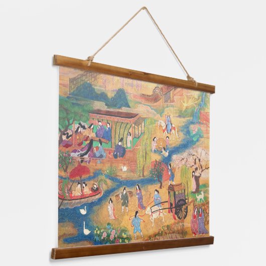 Heian Courtyard Scene: Tales from a Gilded Scroll Hangend Wandkleed (Gebogen)