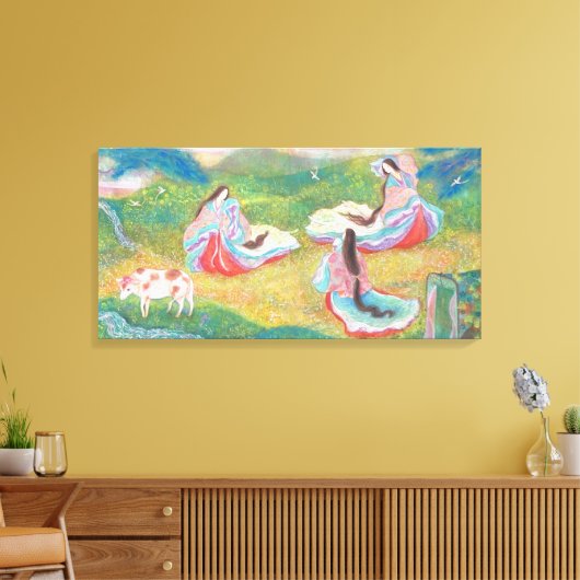 Heian Elysium: Ladies in a Spring Meadow Canvas Afdruk (Insitu (Woonkamer))