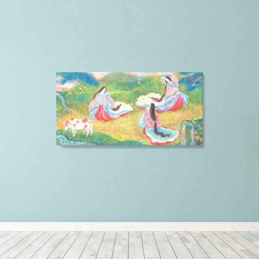 Heian Elysium: Ladies in a Spring Meadow Canvas Afdruk (Insitu (Houten vloer))