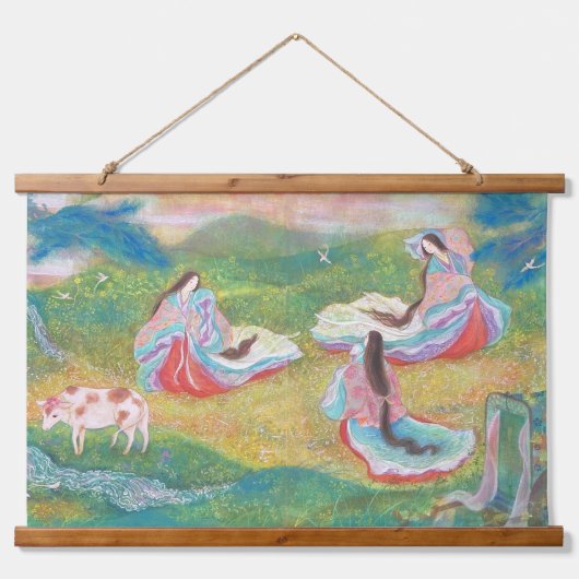 Heian Elysium: Ladies in a Spring Meadow  Hangend Wandkleed (Voorkant)
