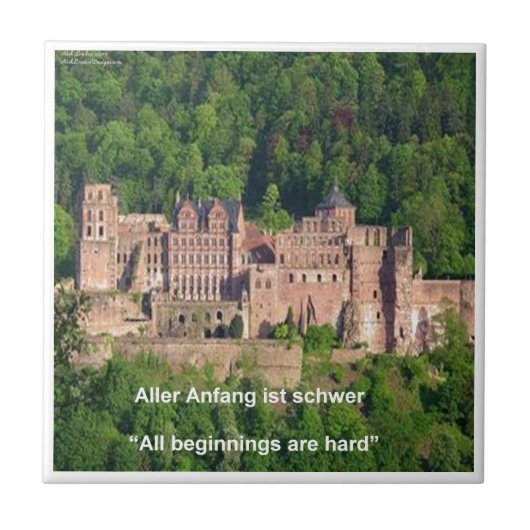 Heidelberg Castle in het Duits en Duits Gezegde Tegeltje (Voorkant)