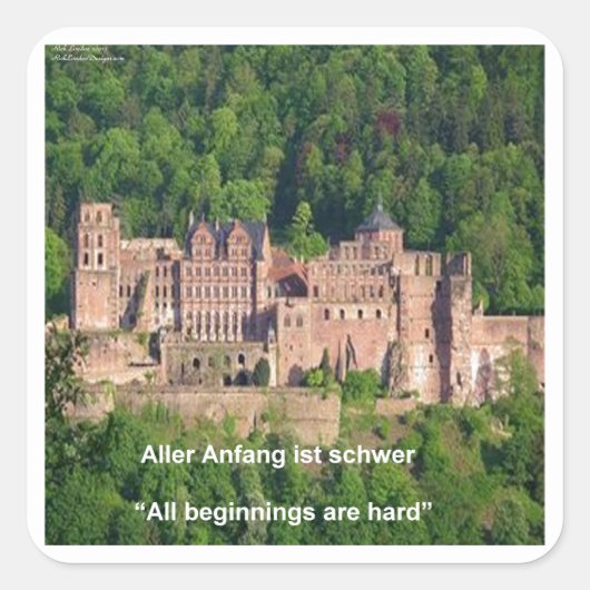 Heidelberg Castle in het Duits en Duits Gezegde Vierkante Sticker (Voorkant)