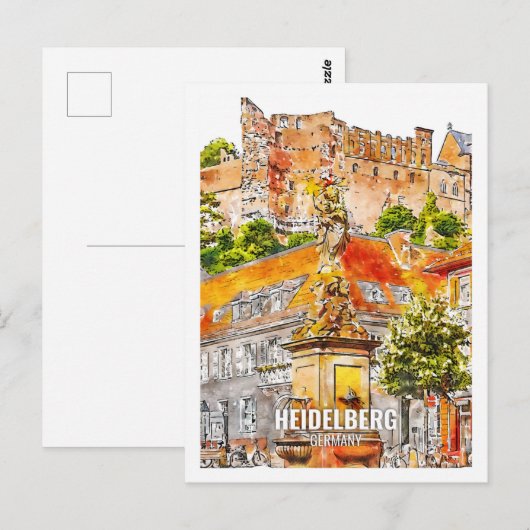 Heidelberg Duitsland Beroemde Reisplaats Waterverf Briefkaart (Voorkant / Achterkant)