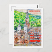 Heidelberg Duitsland Famous Travel Waterverf Sketc Briefkaart (Voorkant / Achterkant)