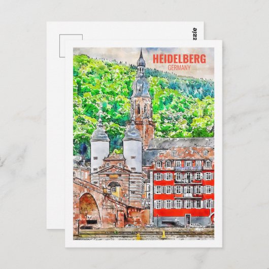 Heidelberg Duitsland Famous Travel Waterverf Sketc Briefkaart (Voorkant / Achterkant)