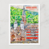 Heidelberg Duitsland Famous Travel Waterverf Sketc Briefkaart (Voorkant)