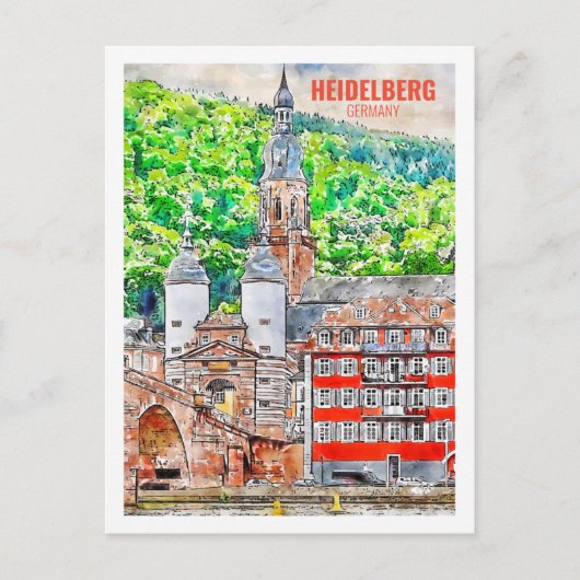 Heidelberg Duitsland Famous Travel Waterverf Sketc Briefkaart (Voorkant)