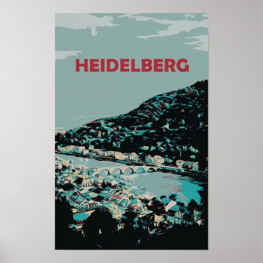 Heidelberg en Neckar rivier Duitsland Romantische  Poster (Voorkant)