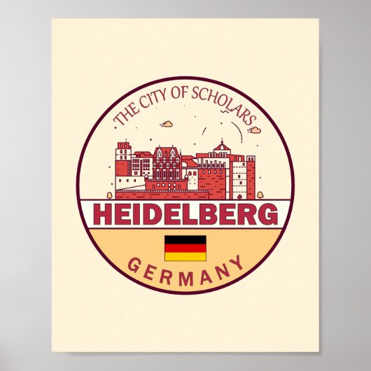 Heidelberg Germany City Skyline Emblem Poster (Voorkant)