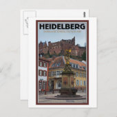 Heidelberg - Statue en Castle Briefkaart (Voorkant / Achterkant)
